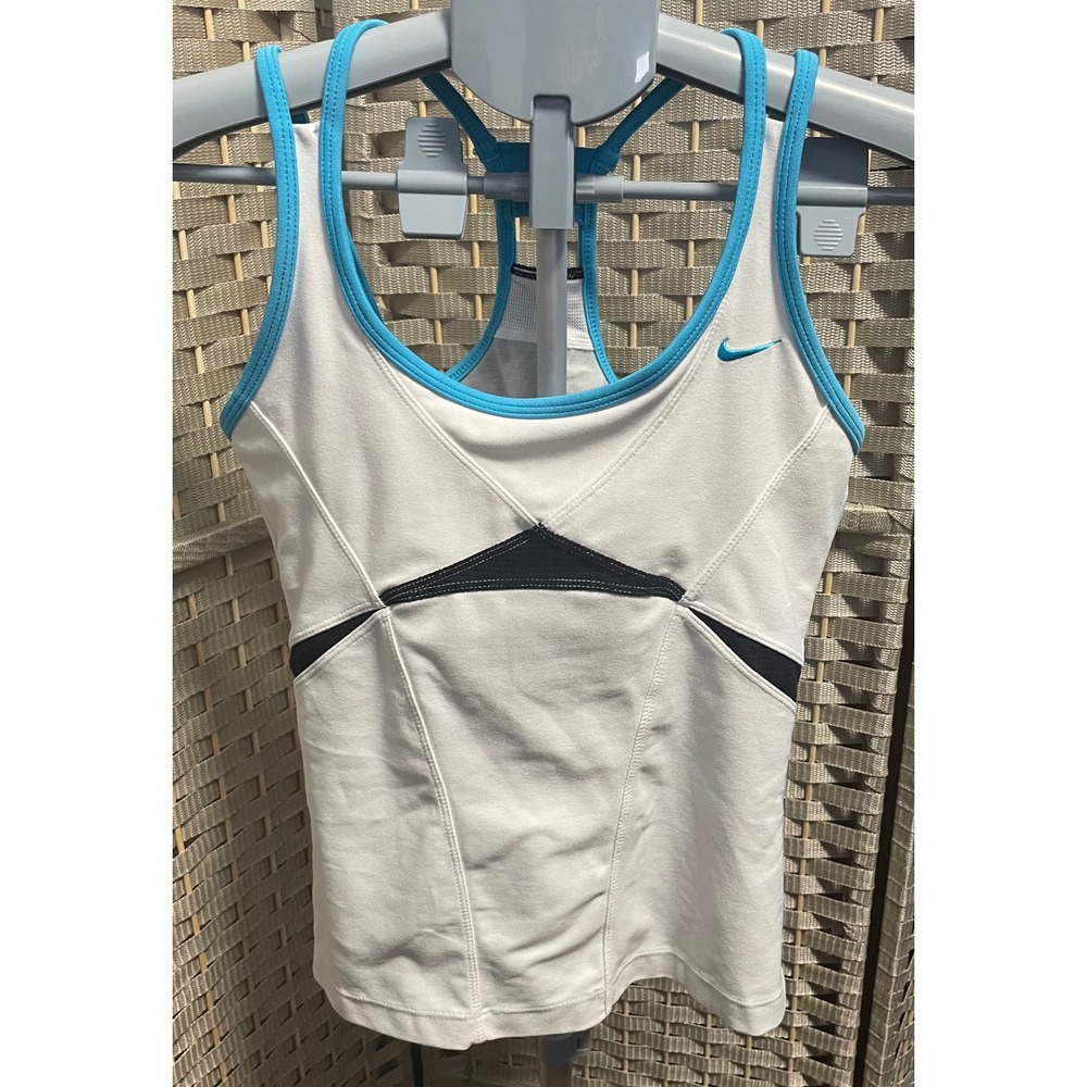 Nike Fit Dry Women Size S White Blue Colorblock Racerback Tank Top Built-in Bra